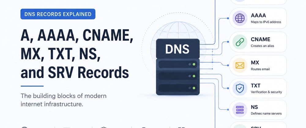 DNS Records Explained: A, AAAA, CNAME, MX, TXT, NS, and SRV Records in Modern Internet Infrastructure