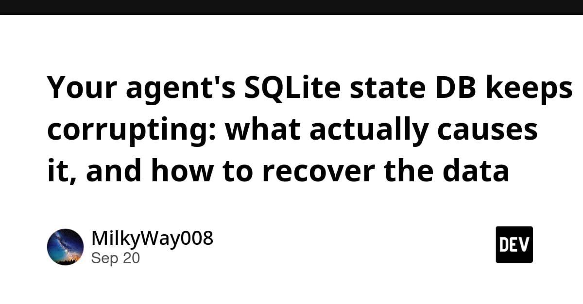 Your agent's SQLite state DB keeps corrupting: what actually causes it, and how to recover the data